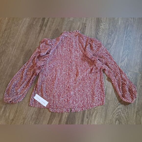 NEW BISHOP + YOUNG women's Thea Ruffle Blouse Lotus Lurex Print Small - Picture 6 of 8